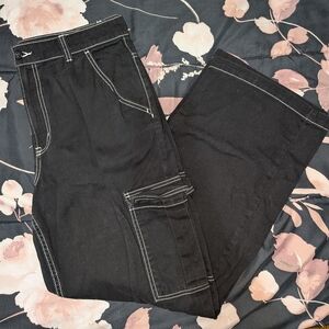 H&M Divided Black And White Wide Leg Cargo Pants Size 12